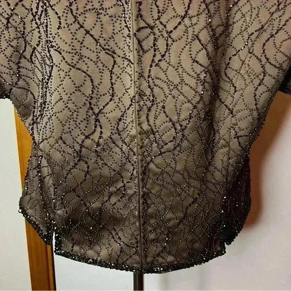 Vintage Vie By Victoria Royal Blouse Women 20L Brown Beaded Faux Fur Zip Crop - Picture 9 of 9
